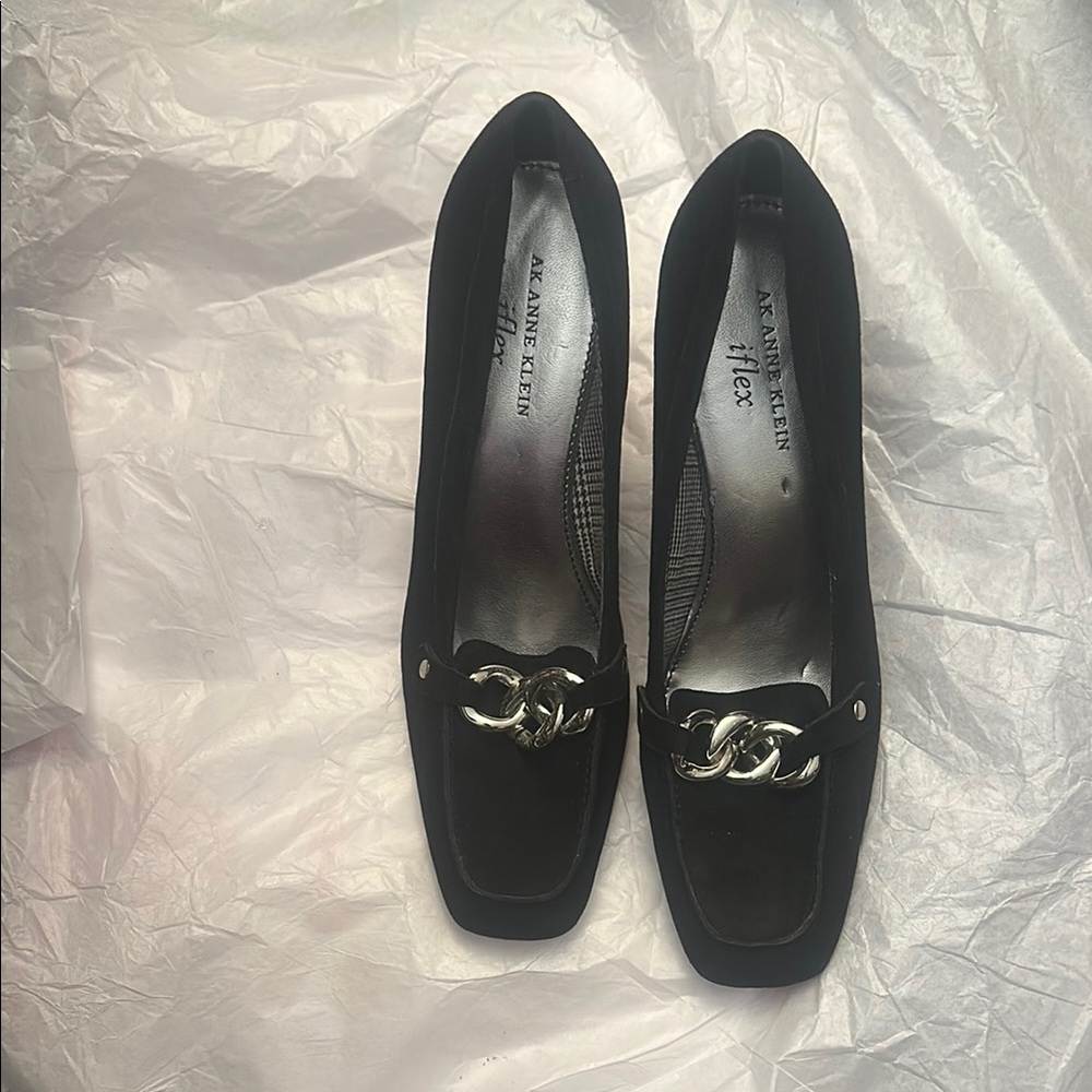 Anne Klein Black Heels with Metallic Embellishment